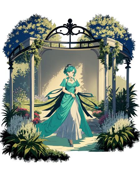 00294-3188304791-[(white background_1.5), __2]1girl, solo, (isometric_0.75), _A garden with lush flowers and furnishings made of crystal. A lady.png